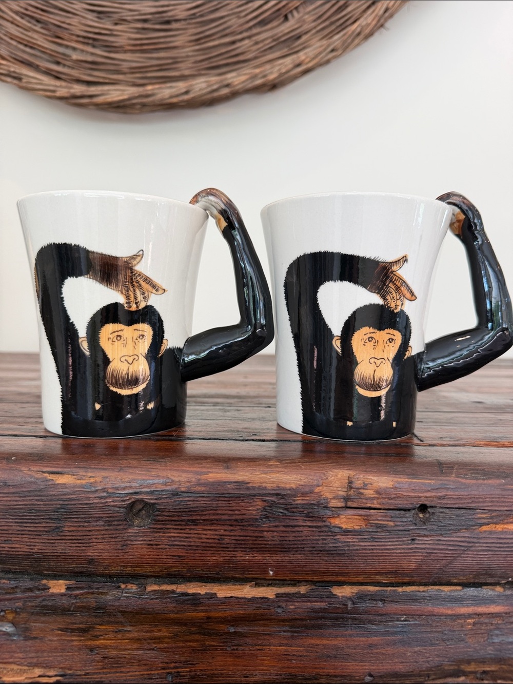 Pier 1 Imports Handpainted Chimpanzee Monkey Mug Cup w/ Arm Handle 16 oz.
